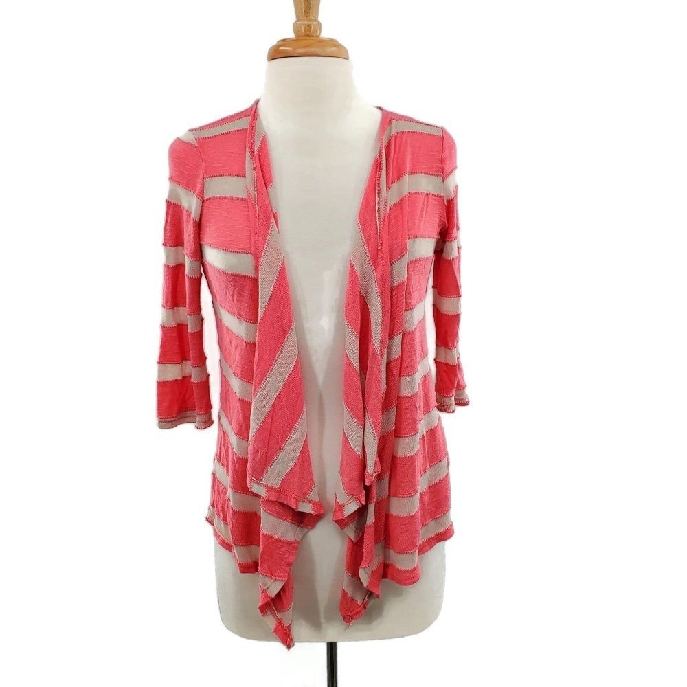 Maurices Womens Pink Linen Striped Knit Cardigan Size M Long Sleeve Open‎ Front